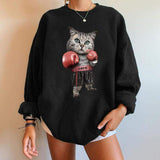 Boxing Cat Sweatshirt-TT Women-autumn,black,brown,casual,gray,jumper,long-sleeved,winter