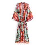 Okinawa Paradise Boho Kimono-Ainoway-boho,casual,floral,green,kimono,orange,print,summer