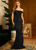 Talia Black Off-Shoulder Sequin Formal Dress