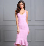 Sofia Mermaid Cocktail Dress - pink, bandage, midi, ruffles