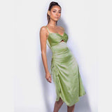 Spirit Garden Midi Cocktail Dress-Dressereal-cocktail,green,party,satin,spaghetti-straps