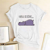 Need Coffee Hippopotamus Tee-TT Women-black,casual,green,navy,purple,tee,white,yellow