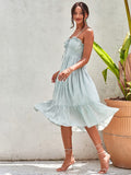 Estrid Pale Green Ruffle Midi Summer Dress