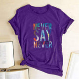 Never Say Tee-TT Women-black,casual,purple,tee,white