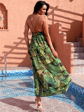 Noosa Green Leaf-Print Chiffon Summer Maxi Dress