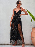 Stella Black and Gold Sheer Maxi Party Dress