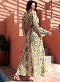 Noni Yellow Print Long-Sleeve Resort Summer Maxi Dress