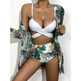 Santorini Bikini and Coverup, white, green, high-waisted