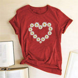 Heart Daisy Tee-TT Women-casual,gray,green,navy,purple,red,tee