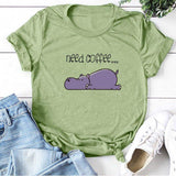 Need Coffee Hippopotamus Tee-TT Women-black,casual,green,navy,purple,tee,white,yellow