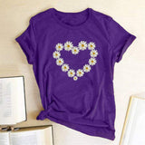 Heart Daisy Tee-TT Women-casual,gray,green,navy,purple,red,tee