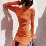 Brigitte Long-Sleeved Mini Dress-Dressereal-autumn,backless,long-sleeved,mini,orange,party,purple