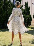 Lillie Long-Sleeved White Floral Midi Dress, summer