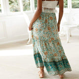 Fleur Floral Maxi Skirt-Dressereal-boho,casual,floral,green,maxi,ruffles,summer