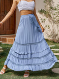 Bethany Blue Boho Ruffle A-Line Maxi Skirt