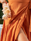 Sorrento Orange Ruffle Summer Midi Dress