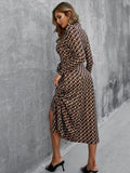 Bella Brown Long-Sleeved Print Midi Dress