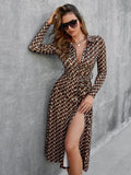 Bella Brown Long-Sleeved Print Midi Dress