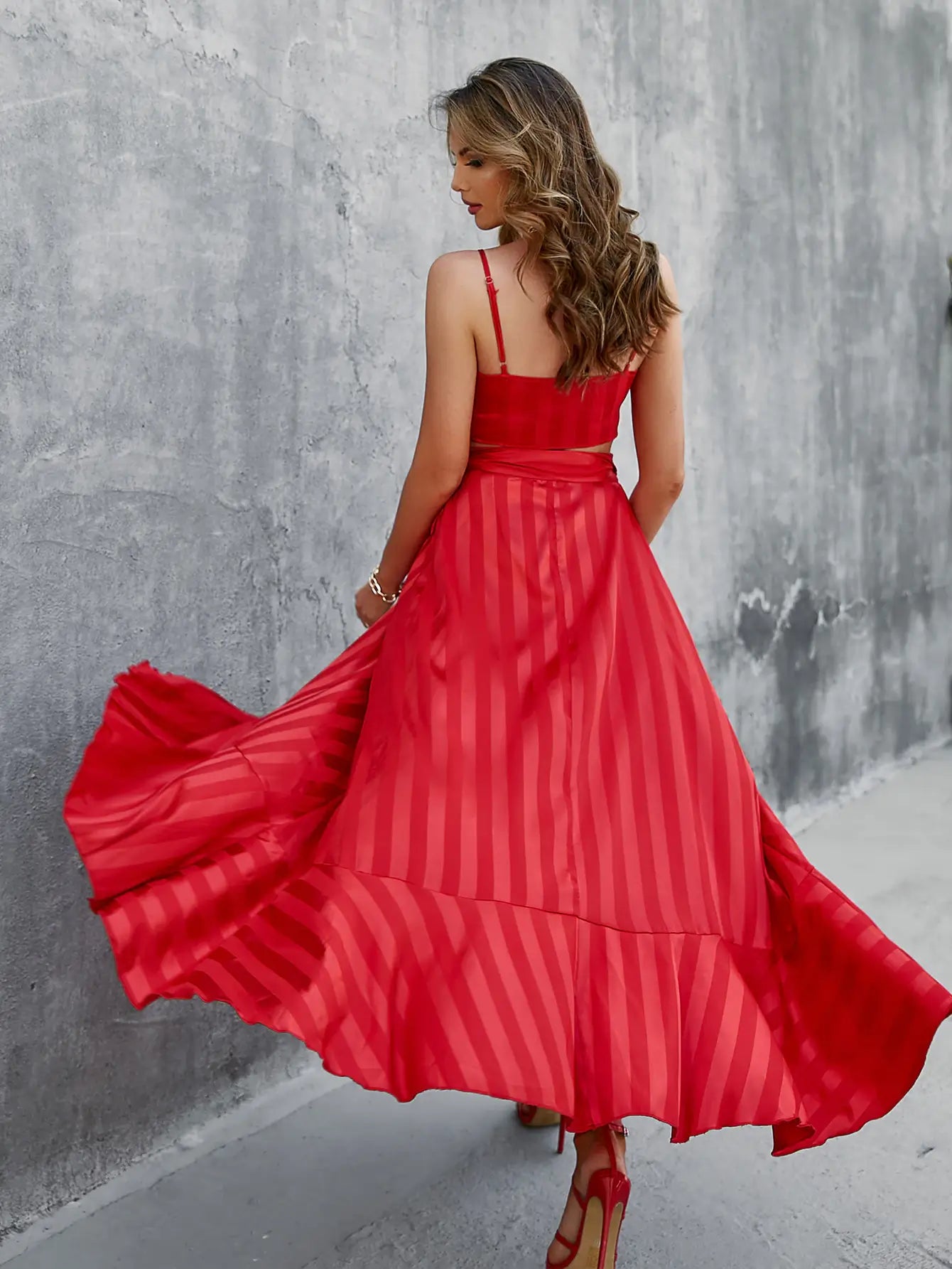 Florencia Red Two-Piece Ruffle Maxi Dress Red / S Florencia Red Two-Piece Ruffle Maxi Dress Red / S