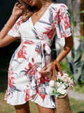 Enya Empire Floral Ruffle Wrap Dress