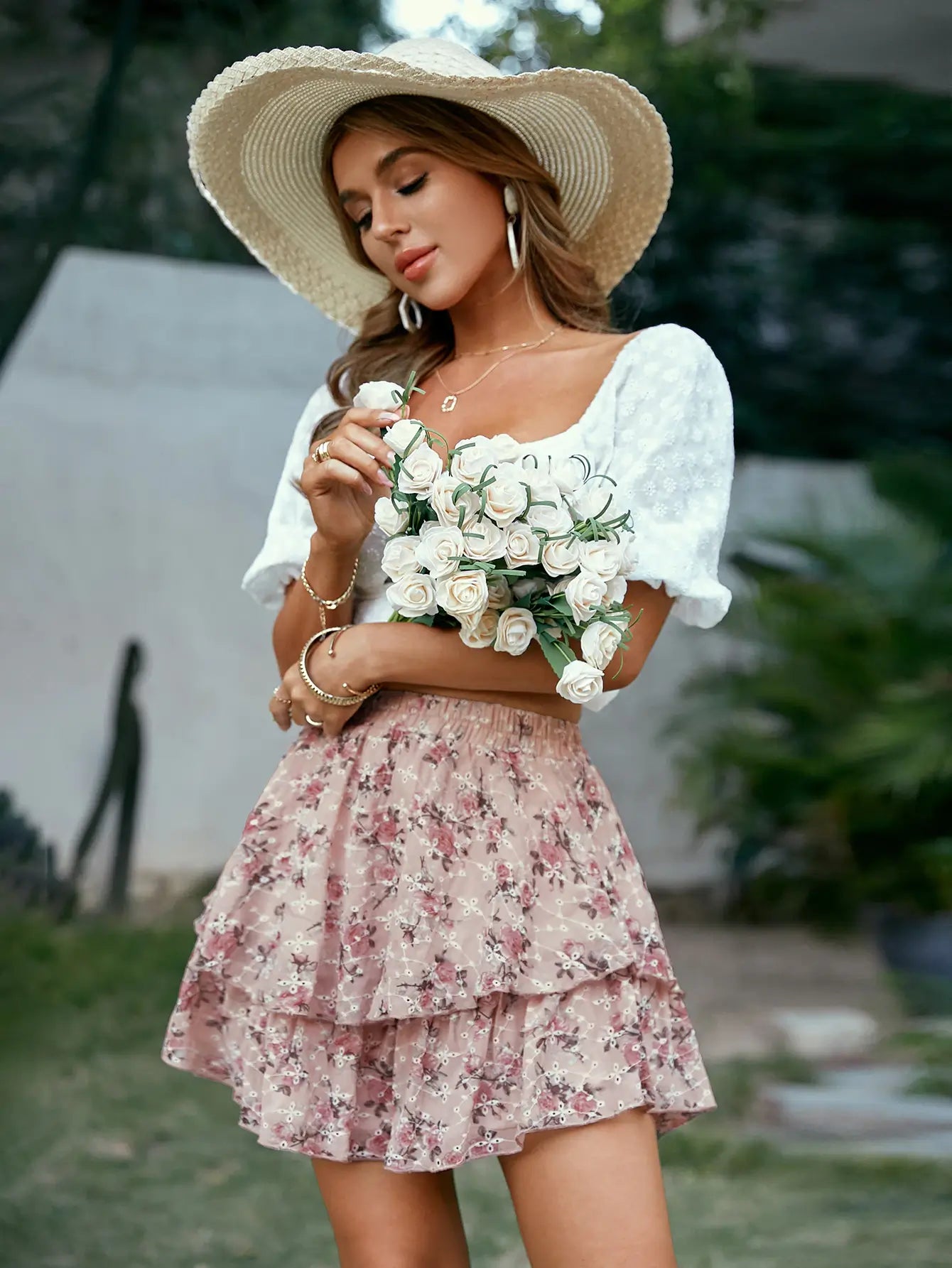 Tilly Pink Floral Ruffle A-Line Mini Skirt - Pink / S Tilly Pink Floral Ruffle A-Line Mini Skirt - Pink / S