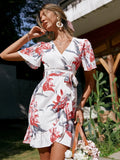 Enya Empire Floral Ruffle Wrap Dress