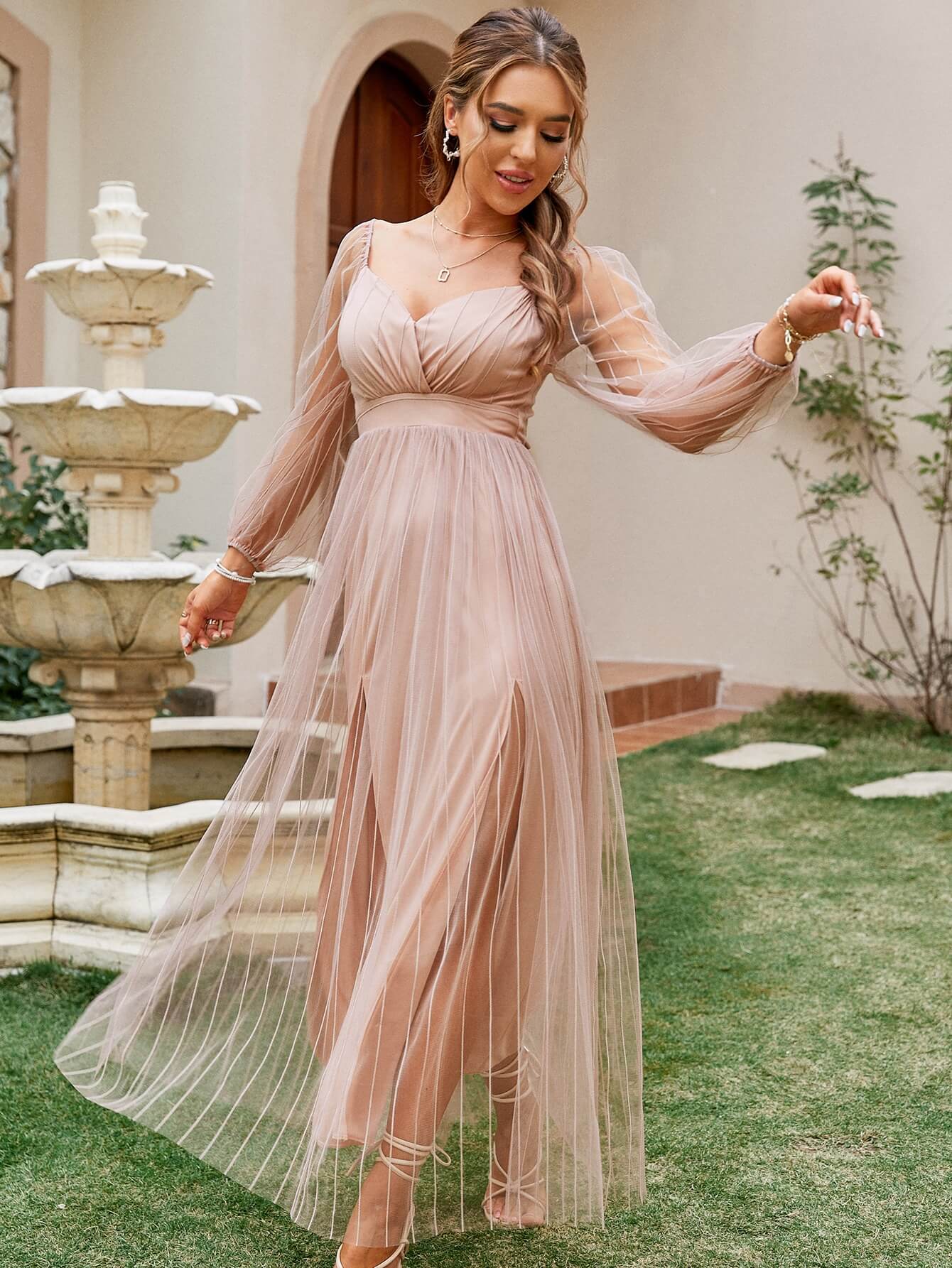 Eloise Sheer Pink Empire Maxi Dress Dressereal Eloise Sheer Pink Empire Maxi Dress Dressereal