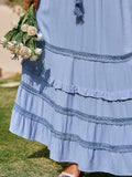 Bethany Blue Boho Ruffle A-Line Maxi Skirt