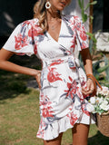 Enya Empire Floral Ruffle Wrap Dress