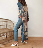 Ellie Dusty Blue Boho Kimono-Ainoway-blue,boho,casual,floral,kimono,print,summer