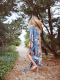 Ellie Dusty Blue Boho Kimono-Ainoway-blue,boho,casual,floral,kimono,print,summer