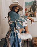 Ellie Dusty Blue Boho Kimono-Ainoway-blue,boho,casual,floral,kimono,print,summer