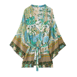 Sigiriya Peacock Print Short Kimono-Ainoway-boho,casual,floral,green,kimono,print,summer