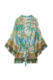 Sigiriya Peacock Print Short Kimono-Ainoway-boho,casual,floral,green,kimono,print,summer