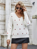 Sweet Heart White Jumper-Fitshinling-autumn,casual,jumper,long-sleeved,v-neck,white,winter