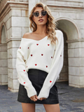 Sweet Heart White Jumper-Fitshinling-autumn,casual,jumper,long-sleeved,v-neck,white,winter