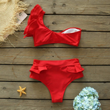 Glam Pop Hot Chili Bikini-Sporlike-bikini,high-waisted,red,ruffles,summer