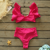 Glam Pop Hot Pink Bikini-Sporlike-bikini,high-waisted,pink,ruffles