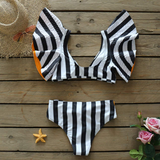 Glam Pop Striped Candy Bikini-Sporlike-bikini,high-waisted,ruffles,striped