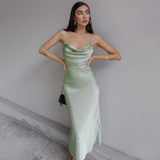 Veronique Green Party Dress-Dressereal-cocktail,evening,green,midi,party,spaghetti-straps