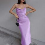 Veronique Lilac Party Dress-Dressereal-cocktail,evening,lilac,midi,party,satin,spaghetti-straps