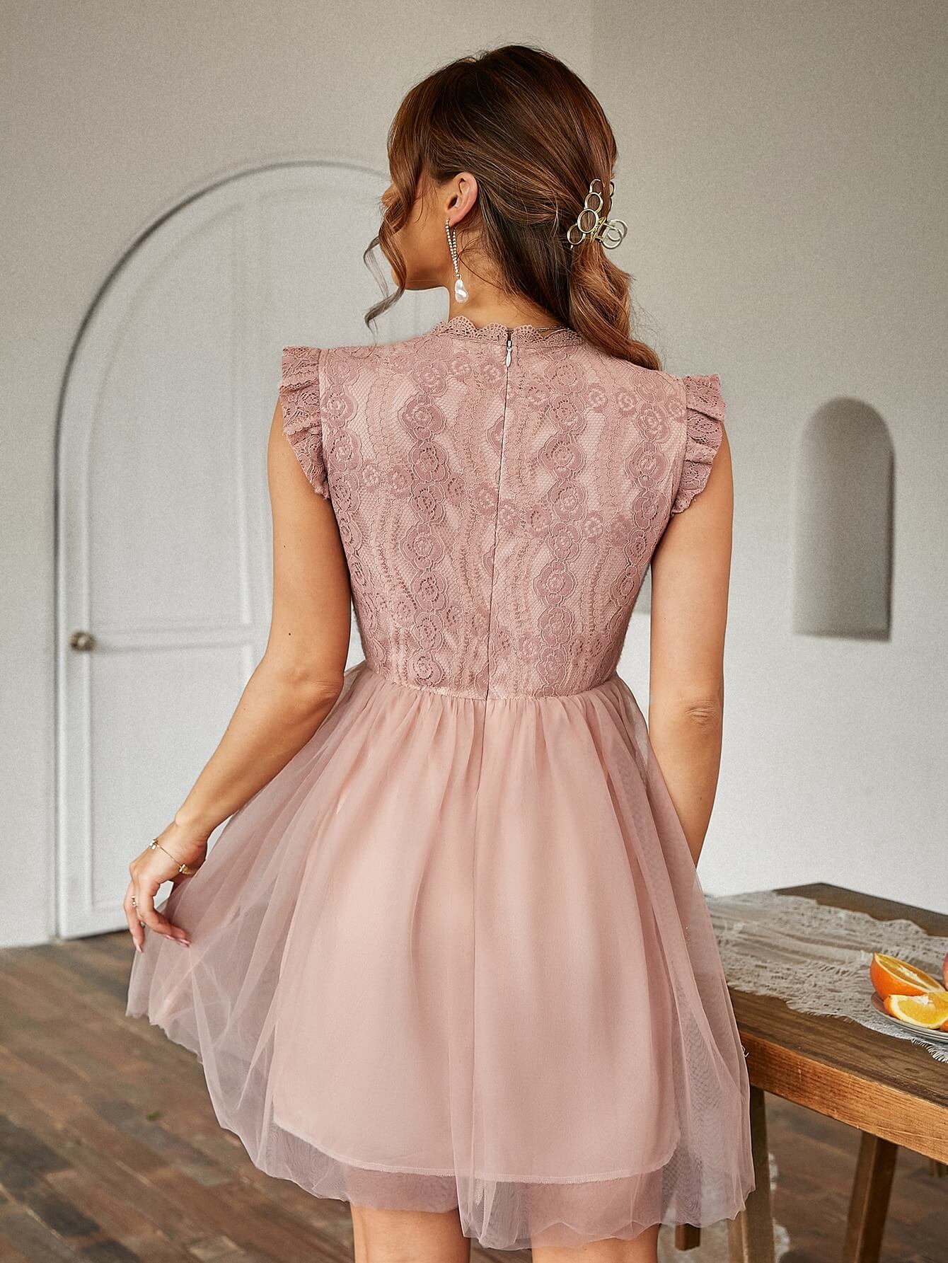 chloe pink lace dress Chlo, Lace-trimmed silk satin minidress, Women, Pink, L, Dresses